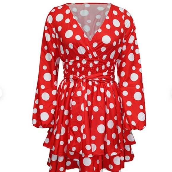 NEW V-Neck Polka Dot Printed Dress - Picture 2 of 5